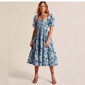 Abercrombie Emerson Poplin Puff Sleeve Midi Dress